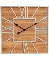 Dahlia Studios Caser Silver Metal and Brown Wood 23 1/2" Square Wall Clock
