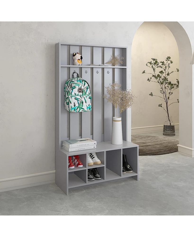 Norton Hall Tree with 7 Shelves, Smokey Gray