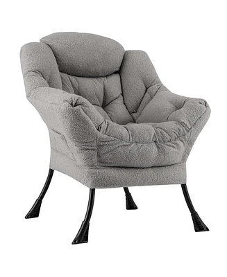 Large Lazy Chair with Cozy Head Pillow Stylish Tufted Back & Seat Armrests