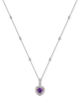 Heart-Shaped Gemstone & White Sapphire (1-1/2 ct. t.w.) Pendant Necklace Sterling Silver, 18"