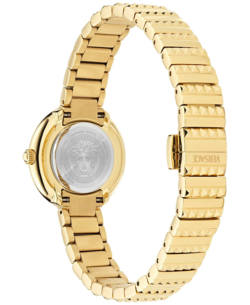 Versace Women's Swiss Greca Goddess Gold Ion Plated Studded Bracelet Watch 28mm