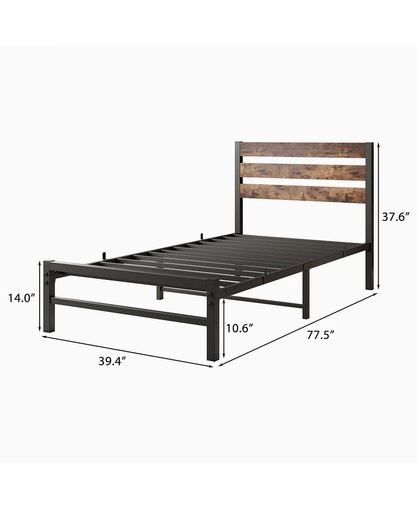 Rustic Wood Headboard Twin Bed Frame