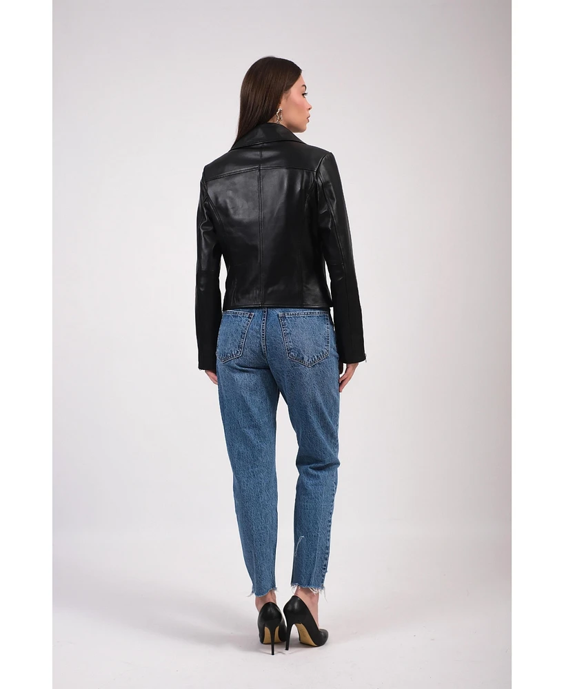 Furniq Uk Women's Leather Jacket, Black