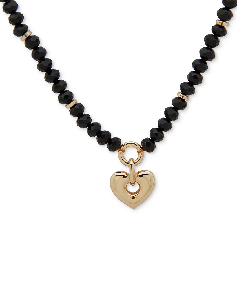 Anne Klein Gold-Tone Imitation Pearl & Pave Heart Pendant Necklace, 16" + 3" extender