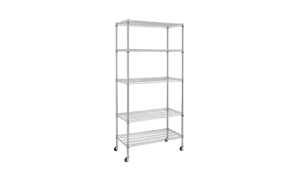 Slickblue 5-Tier Nsf-Certified Steel Wire Shelving with Wheels - Chrome
