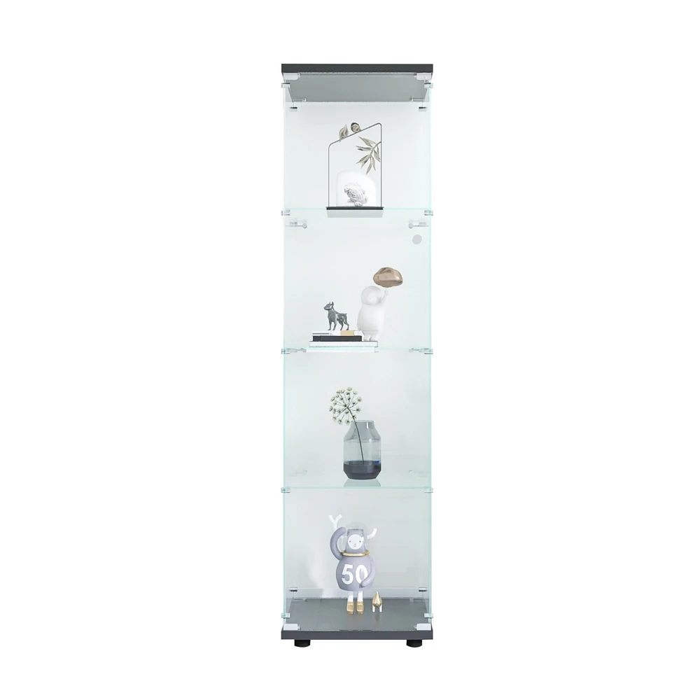 Glass Display Cabinet 4 Shelves with Door, Floor Standing Curio Bookshelf for Living Room Bedroom Office, 64.7" 16.7" 14.3", Black