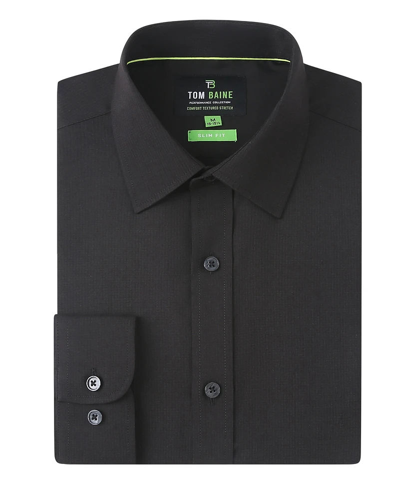 Tom Baine Men's Four-Way Stretch Solid Textured Button Down Dress Shirt