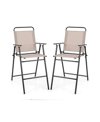 Sugift Set of 2 Patio Folding Bar-Height Chairs with Armrests and Quick-Drying Seat