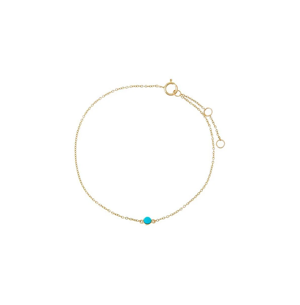 Turquoise Solitaire Chain Bracelet 14K