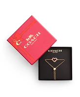 Coach Faux Stone Signature Pave Heart Slider Boxed Bracelet
