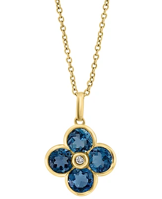 Effy London Blue Topaz (2-1/3 ct. t.w.) & Diamond Accent Flower 18" Pendant Necklace 14k Yellow Gold (Also Citrine)
