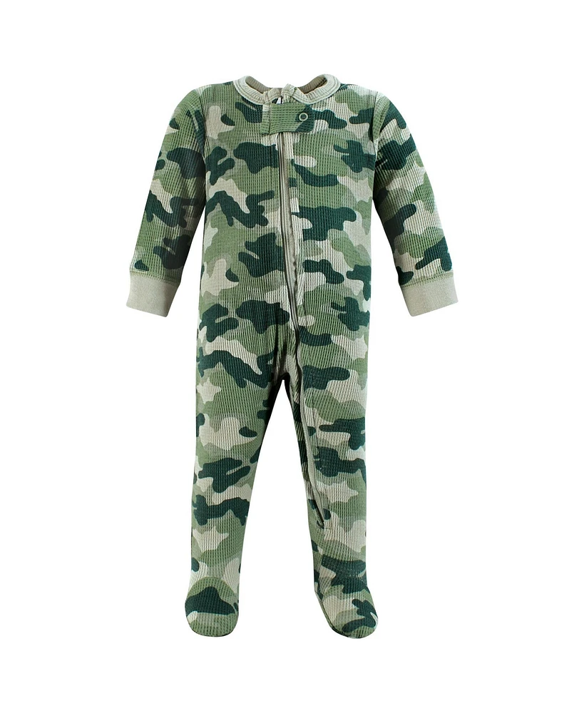 Hudson Baby Baby Boys Hudson Thermal Zipper Sleep and Play 2pk, Sage Dinosaur