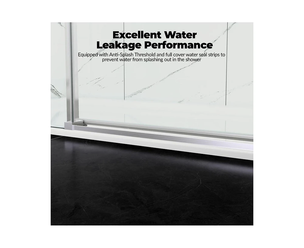 gaomon Shower Door, 56-60" W × 76" H Frameless Sliding Shower Door,Waterproof Glass Shower Door with Stainless Steel Handle and Seal Strip, 5/16"