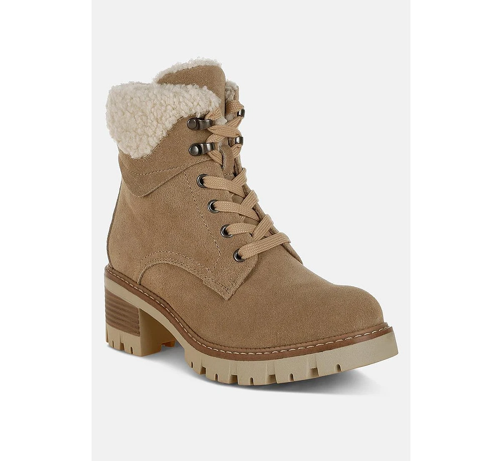 Madoka Fur Collar Chunky Ankle Boots