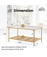 Givimo 2-Tier Coffee Table with Shelf Center Tea Table with Tempered Glass Top