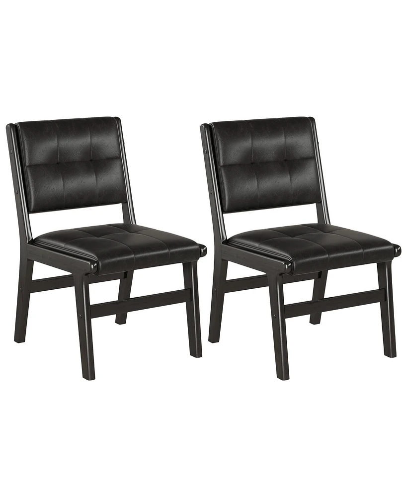 Pu dining chair, no armrest with wooden legs, suitable for kitchen, dining room, living room, bedroom and other occasions, set of 2