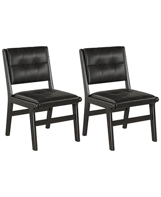 Pu dining chair, no armrest with wooden legs, suitable for kitchen, dining room, living room, bedroom and other occasions, set of 2