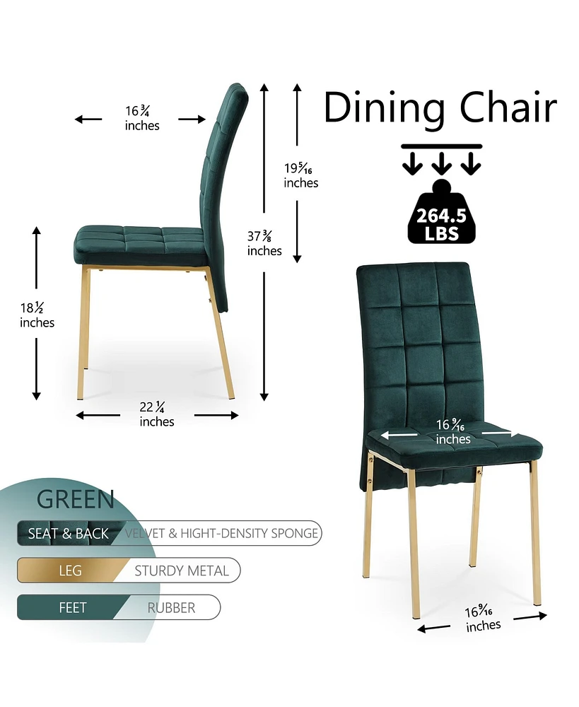 Streamdale Furniture Green Velvet High Back Nordic Dining Chair Modern Fabric Chair with Golden Color Legs, Set Of 4