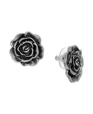 2028 Silver-Tone Flower Button Earrings