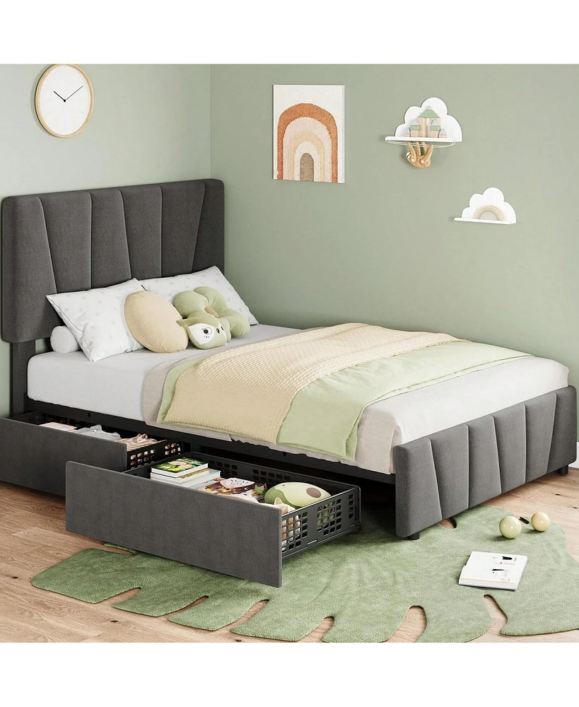 gaomon Bed Frame With Storage Drawers And Headboard, Upholstered Platform Bed Frame With Wooden Slats Support