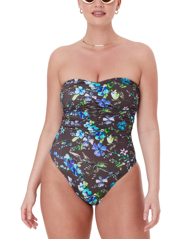 Women's Pana Floral Print Sweetheart Bandeau Ruched Center One-Piece Swimsuit