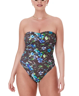 Women's Pana Floral Print Sweetheart Bandeau Ruched Center One-Piece Swimsuit