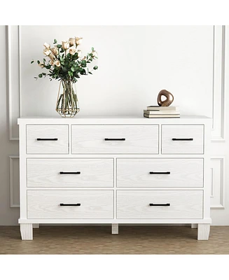 Dresser for Bedroom, 7 Drawers Modern Wood Dresser, 51" Wide Chest of Drawers Closet, Wooden Dresser Organizer ,White