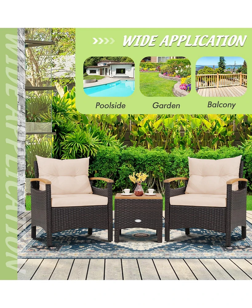 Sugift 3 Pieces Patio Rattan Furniture Set with Removable Cushions