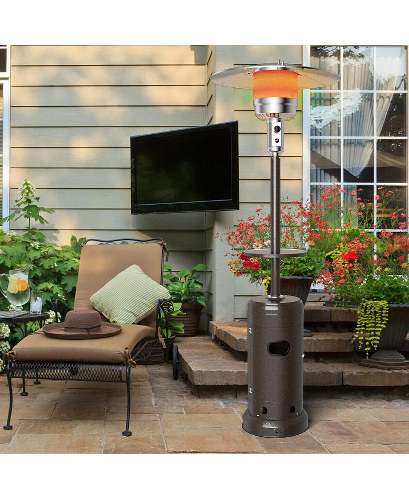 Gymax Outdoor Patio Heater Propane Standing Lp Gas Steel W/Table & Wheels Bronze