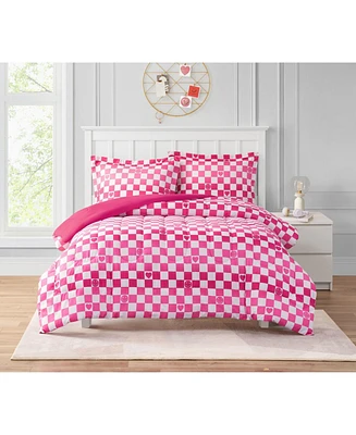 Alex + Bella Checkerboard Hearts Hot Pink 3-Piece Ultra Soft Microfiber Comforter Set - Full