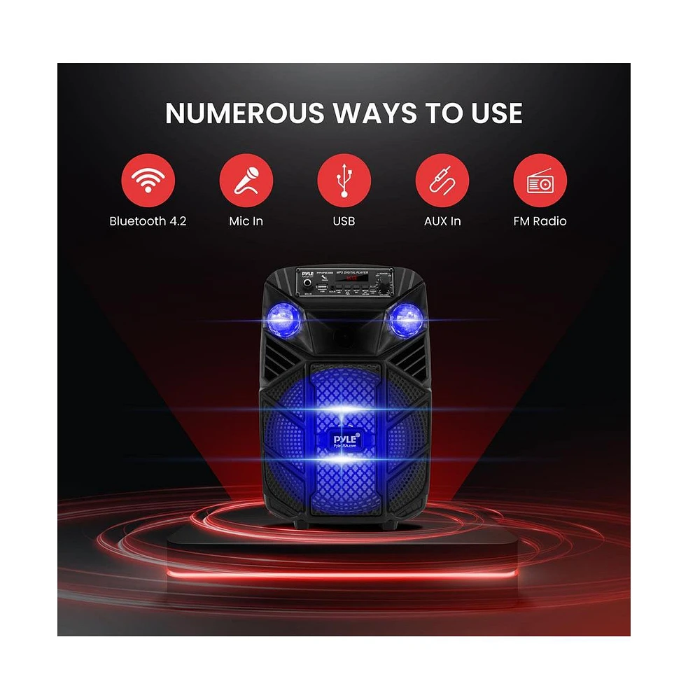 Pyle 8” Bluetooth Portable Pa Speaker with Party Lights, MP3/Usb/Fm Radio & Rechargeable Battery