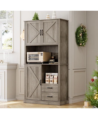 gaomon Modern Kitchen Pantry Cabinet with Microwave Stand, Tall Hutch Bar Cabinet with Drawers & Adjustable Shelves