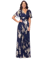 Betsy & Adam Women's Crinkled Flutter-Sleeve Gown