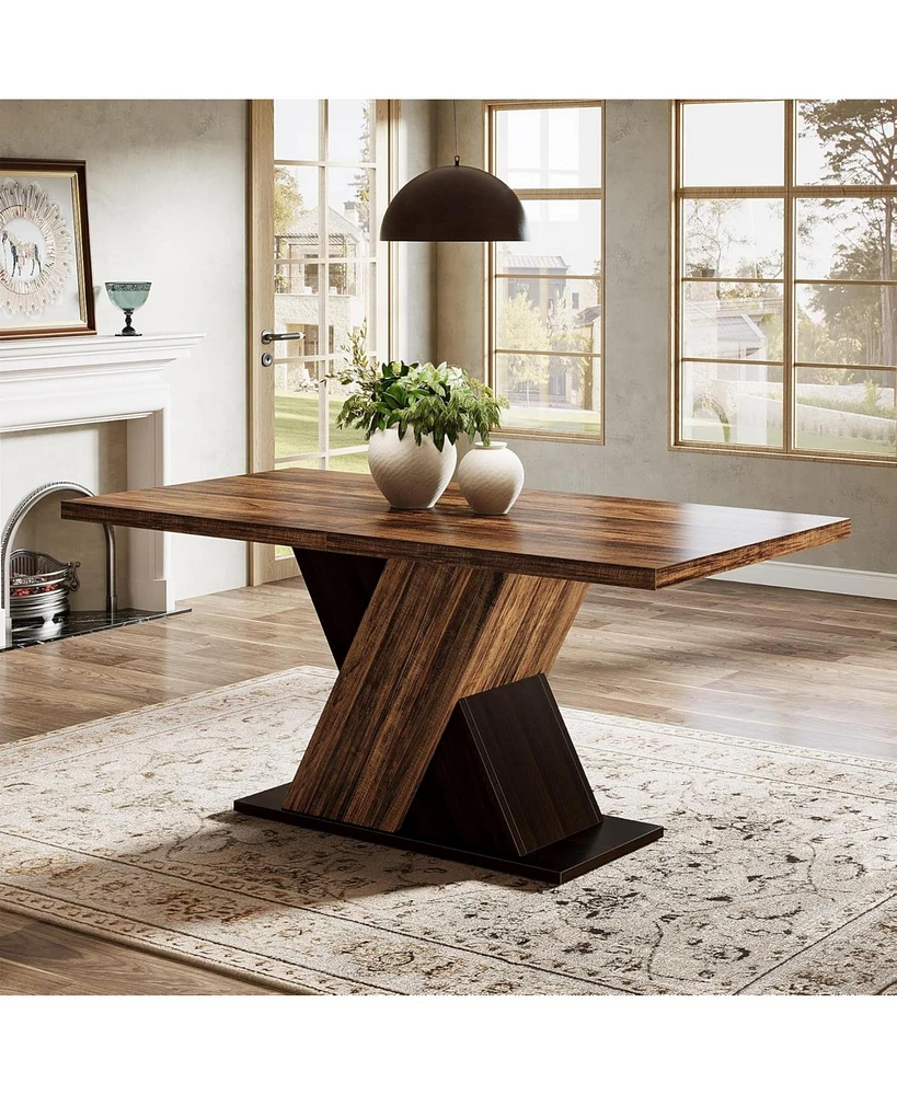 Tribesigns Farmhouse Dining Table for 4-6 People, 55-Inch Rectangle Kitchen Table, Wood Dining Room Table, Dinner Table for Dining Room, Kitchen, Livi