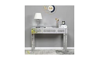 Slickblue Silver Mdf Mirror Surface Computer Desk with Broken Glass Stylish Three-Pump Design