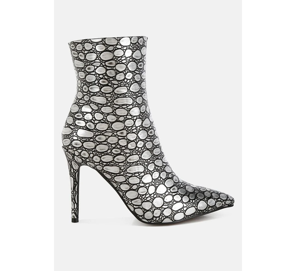 Moolah Embossed Stiletto Heel Ankle Boots