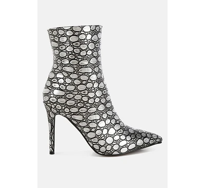 Moolah Embossed Stiletto Heel Ankle Boots