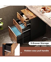 3-Drawer Rolling File Cabinet with Lock, Wood Under Desk Filing Cabinet for Home Office, Fits Letter/Legal/A4 Size, Rustic Brown