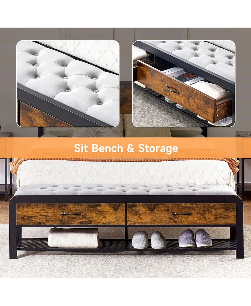 gaomon Bed Frame Queen Size with Drawers, Queen Platform Bed Frame with Headboard