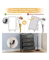 Dresser For Bedroom With 4 Drawers And Metal Handle,Chest Of Drawers, Sturdy Frame Modern Furniture, Wood Dressers