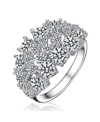 Sterling Silver White Gold Plated with Dazzling Prong-Set Cubic Zirconia Cocktail Ring