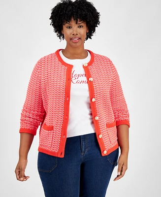 On 34th Trendy Plus Size Cotton Jacquard Cardigan, Exclusively at Macy's