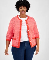 On 34th Trendy Plus Size Cotton Jacquard Cardigan, Exclusively at Macy's