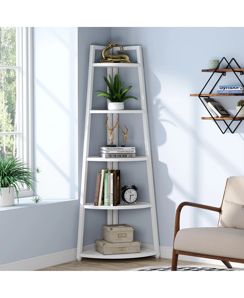 Tribesigns 5 Tier Industrial Corner Bookshelf Bookcase,70 inch Tall Shelf,Industrial Ladder Shelf Plant Stand