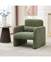 Modern Accent Chair, Chenille Upholstered Single Sofa Chair with Arms and Waist Pillow, Comfy Reading Armchair for Bedroom, Living Room, Office, or Ap