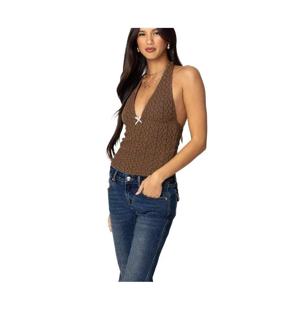 Edikted Womens Willow Textured Halter Top