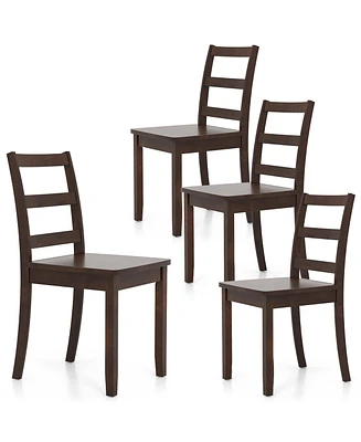 Gymax Set of 4 Dining Chairs Ladder Back Armless Side Chair w/ Solid Rubber Wood Legs
