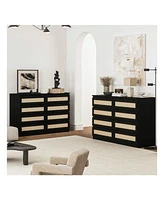 8 Drawer Double Dresser For Bedroom, Rattan Chest Of Dressers