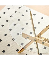 Golden Dining Table with cross metal leg and glass,Modern Space Saving Kitchen Table for Living Room