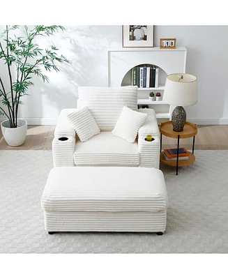 Oversized Accent Chair with Ottoman, Single Sofa Chair with Large Seat and Extra Wide Armrests